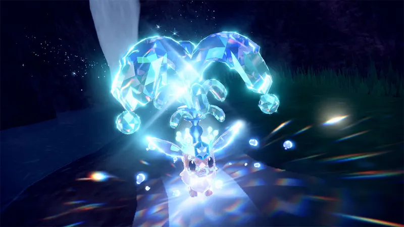 Pokémon téracristallisé brillant dans une grotte de Paldea