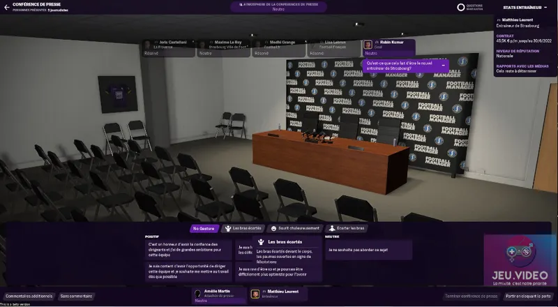Test de Football Manager 2021 - conférence de presse