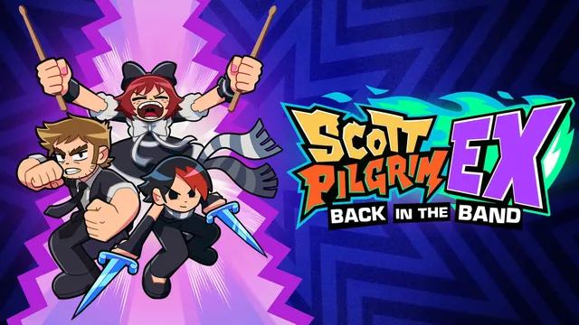 Scott Pilgrim EX avec Stephen Stills, Kim Pine et Knives Chau en pixel art