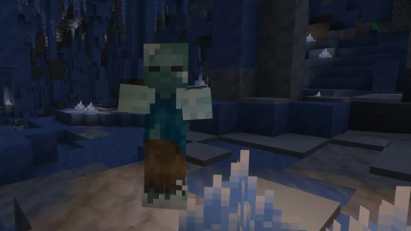 Minecraft : un zombie gelé dans une grotte de glace du prochain game drop