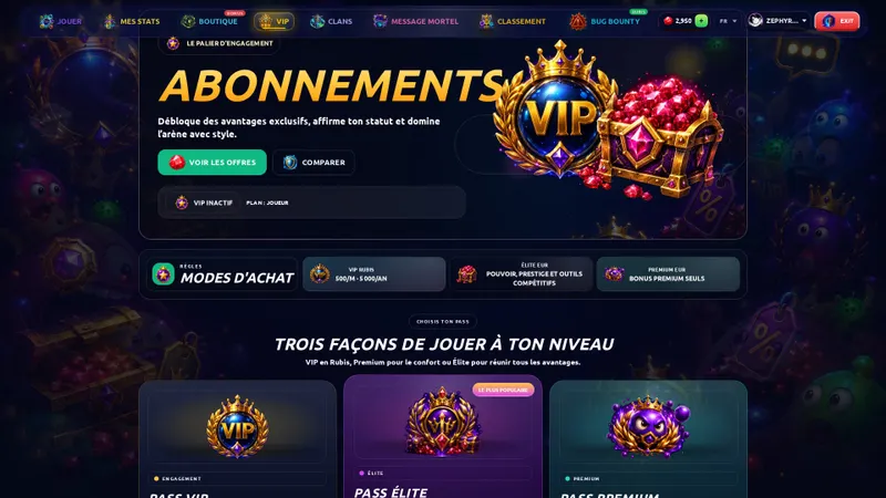 Page des abonnements VIP Premium et Elite d'AGARIO sur JEU.VIDEO