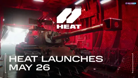 World of Tanks HEAT avec un char, le logo officiel et la date du 26 mai