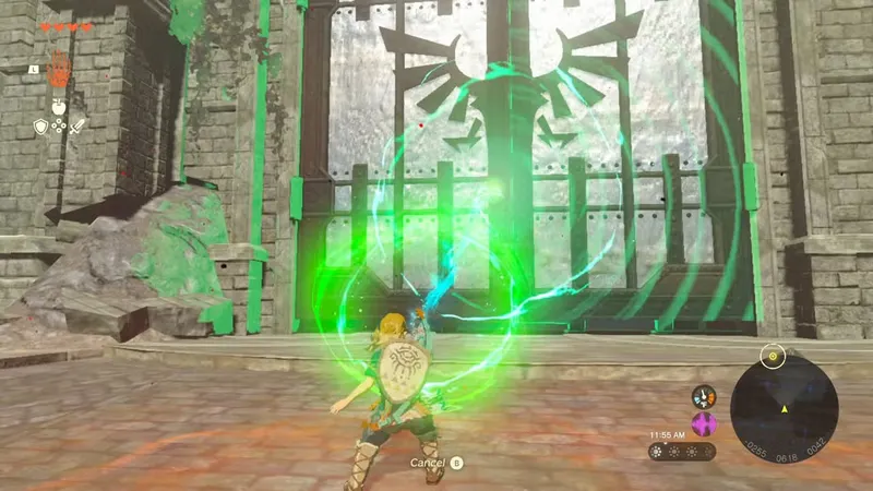 Link examines the terrain with Ultrahand before continuing his exploration