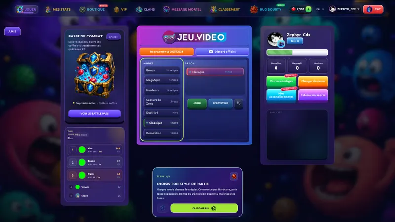 Guide interactif d'AGARIO sur JEU.VIDEO ouvert sur le choix des modes