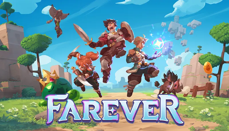 Farever accès anticipé avec héros et logo du RPG coop de Shiro Games