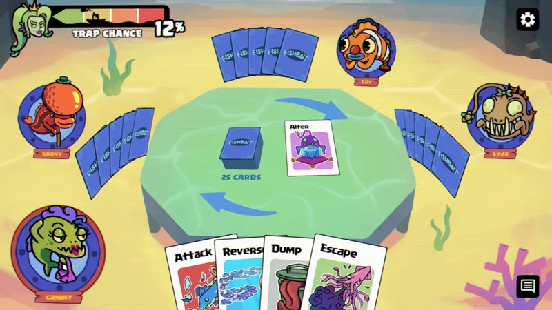 Cartas y tablero de Fishbait en una partida con varios jugadores
