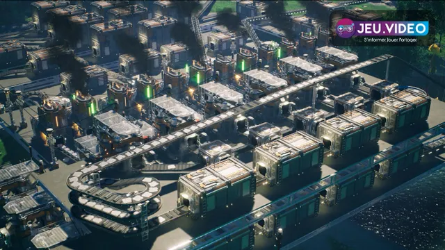 Usine Satisfactory vue de haut avec convoyeurs, rangées de machines et plateformes pour organiser une base débutant lisible