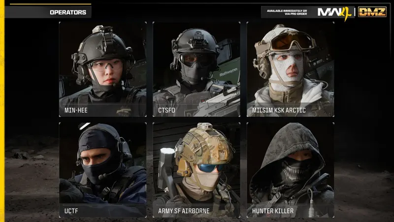 Modern Warfare 4: selezione degli operatori Min-Hee, CTSFO, UCTF e Hunter Killer