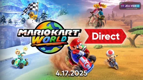Course officielle Mario Kart World avec plusieurs karts sur une route ouverte, illustrant la gestion du peloton en ligne