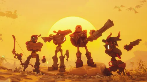 Far Far West Steam avec ses cow-boys robots dans le désert