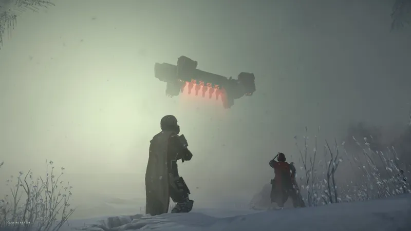 Helldiver avançant dans une zone dangereuse de Helldivers 2, étape où le groupe doit choisir entre objectif principal et collecte de Samples