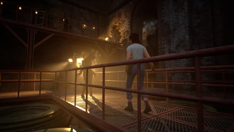 The Florist montrant Jessica Park face à une créature dans un bâtiment industriel