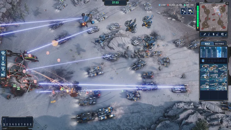 Combat GDF de Tempest Rising avec véhicules lourds et tirs d’artillerie sur le champ de bataille