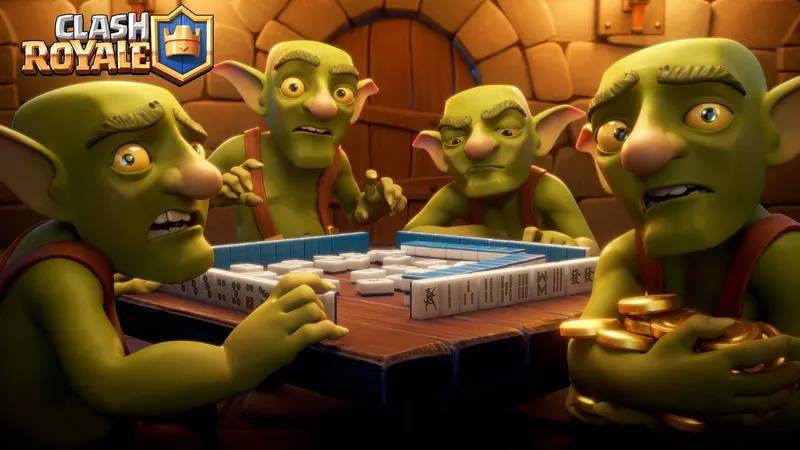 Clash Royale, écran de match montrant les cartes et la jauge d’élixir
