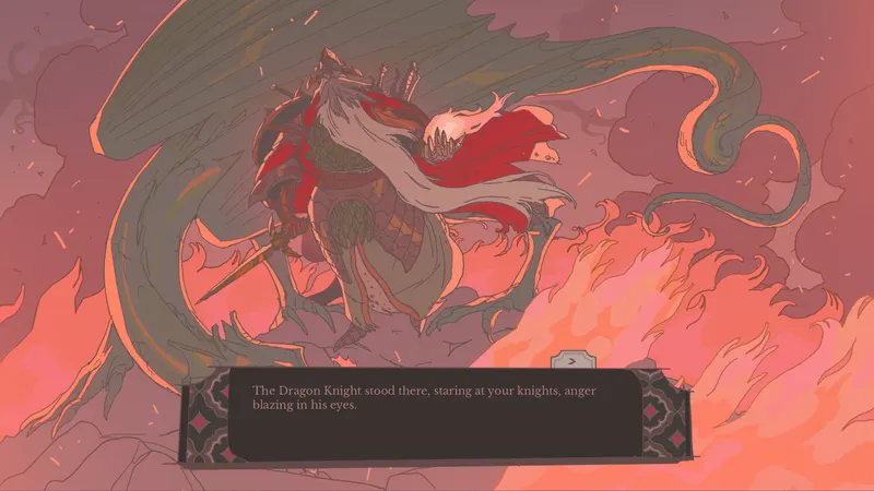Sovereign Tower avec un chevalier dragon en flammes durant une scène dramatique