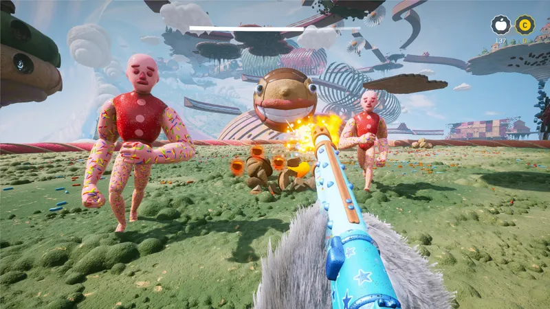 Zone colorée de Atomic Heart Trapped in Limbo avec obstacles et plateformes à analyser avant une collecte avancée