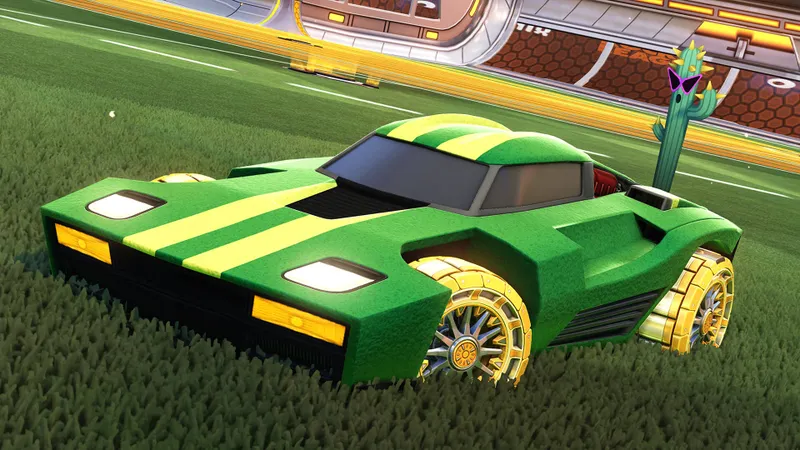 Voiture Rocket League sur le terrain avec une trajectoire latérale pour illustrer les réglages manette de direction et de powerslide