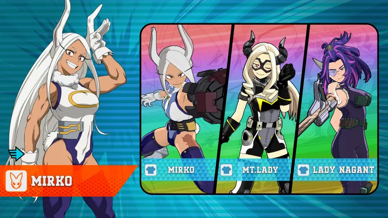 My Hero Ultra Rumble Saison 17 montrant Mirko, Mt. Lady et Lady Nagant