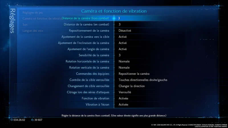 final fantasy VII Remake - quickie - réglages pour la caméra