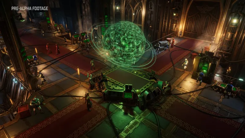 Warhammer Rogue Trader pont de vaisseau avec carte holographique verte
