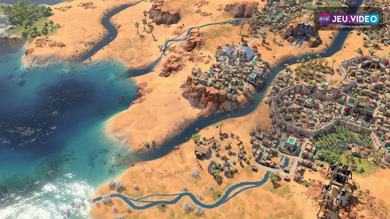 Ville égyptienne officielle de Civilization VII avec bâtiments et cases exploitées autour de la capitale
